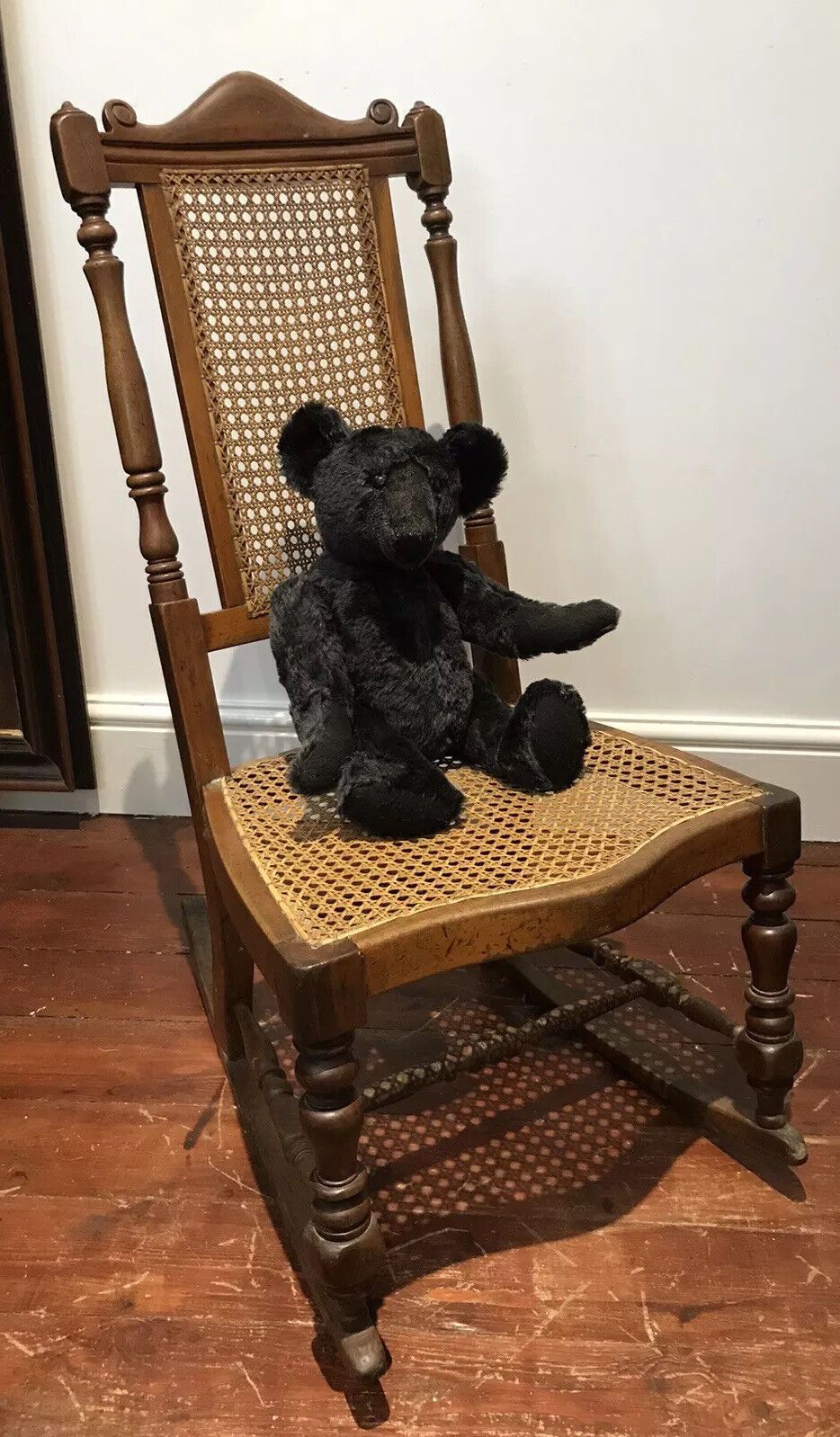 Aesthetic Movement Rare Cane Serpentine Front Spindle Back Rocking Chair