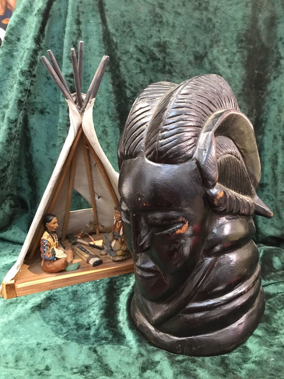 Historic 19th Century Carved Wood Red Cheif Indian Head