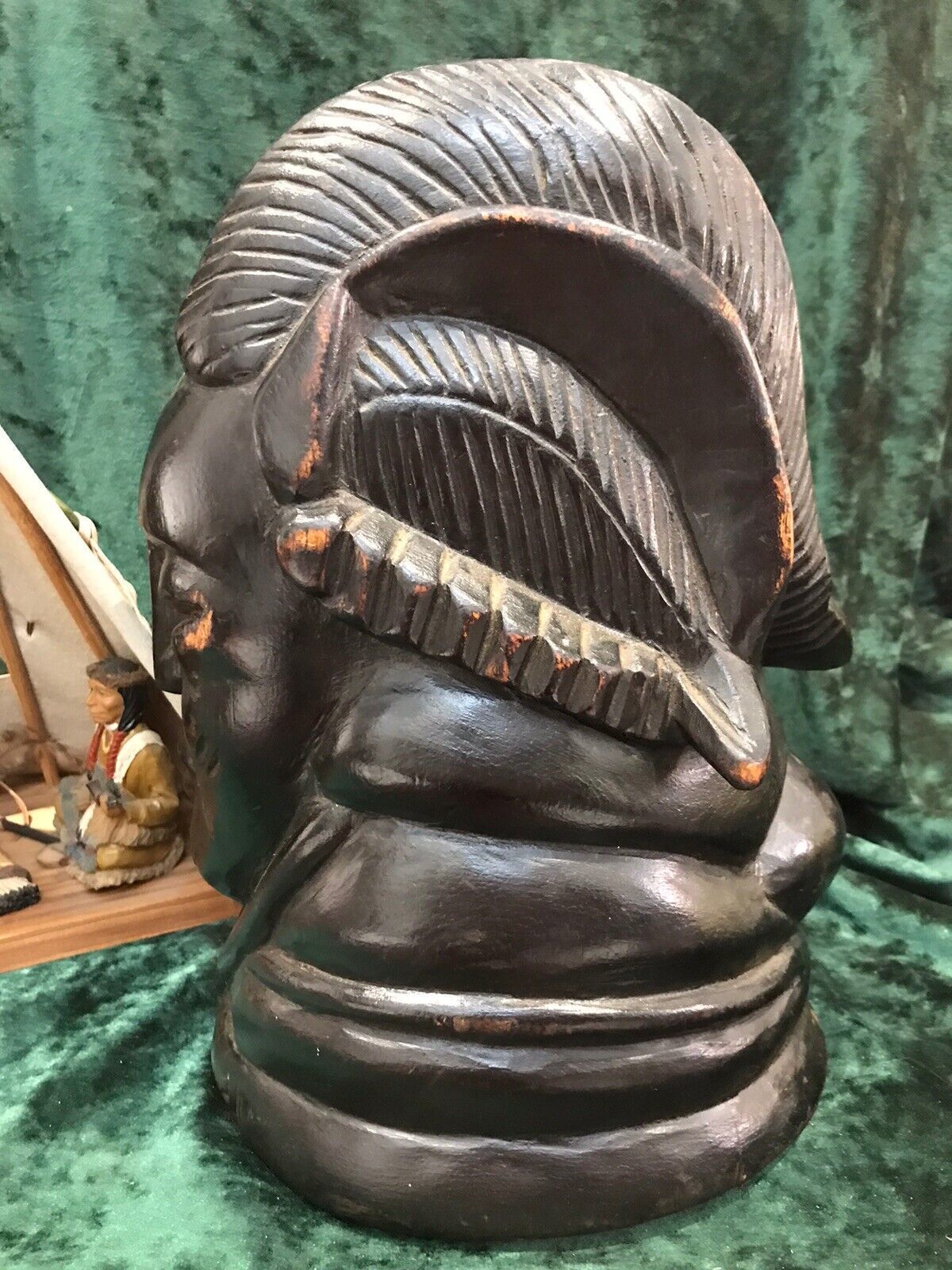 Historic 19th Century Carved Wood Red Cheif Indian Head photo for sale