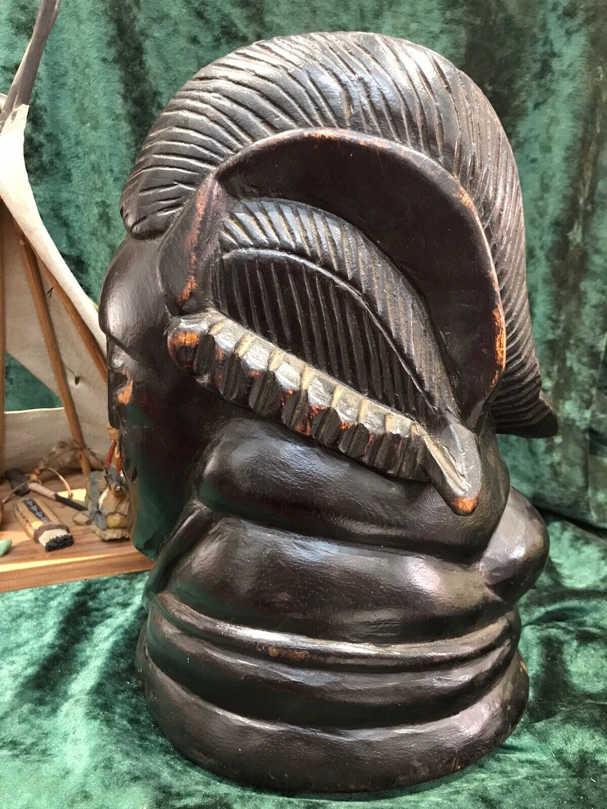 photo for sale Historic 19th Century Carved Wood Red Cheif Indian Head