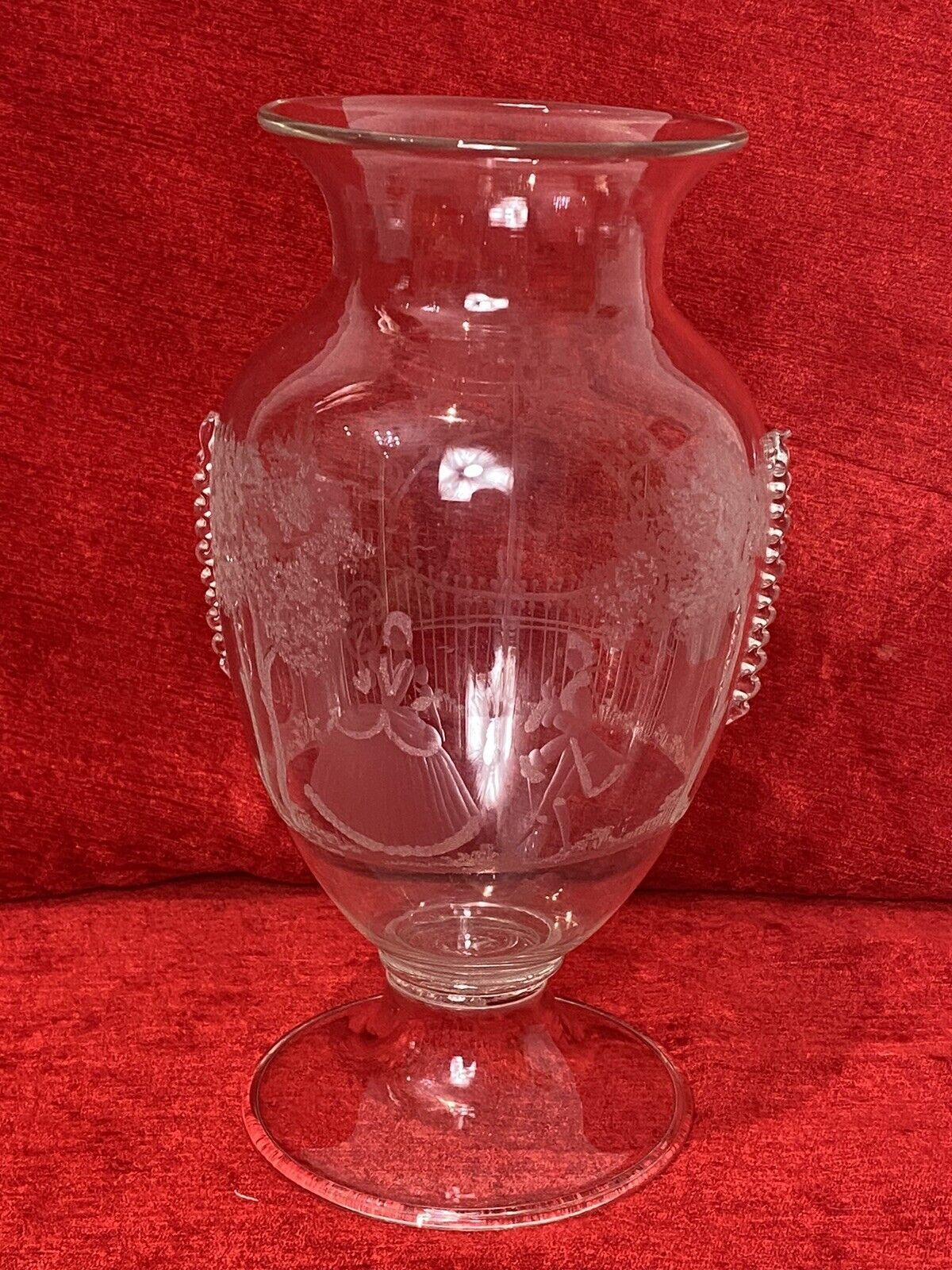 French Antique 19th Century Palace Of Versailles Etched Glass Decorative Vase photo furniture