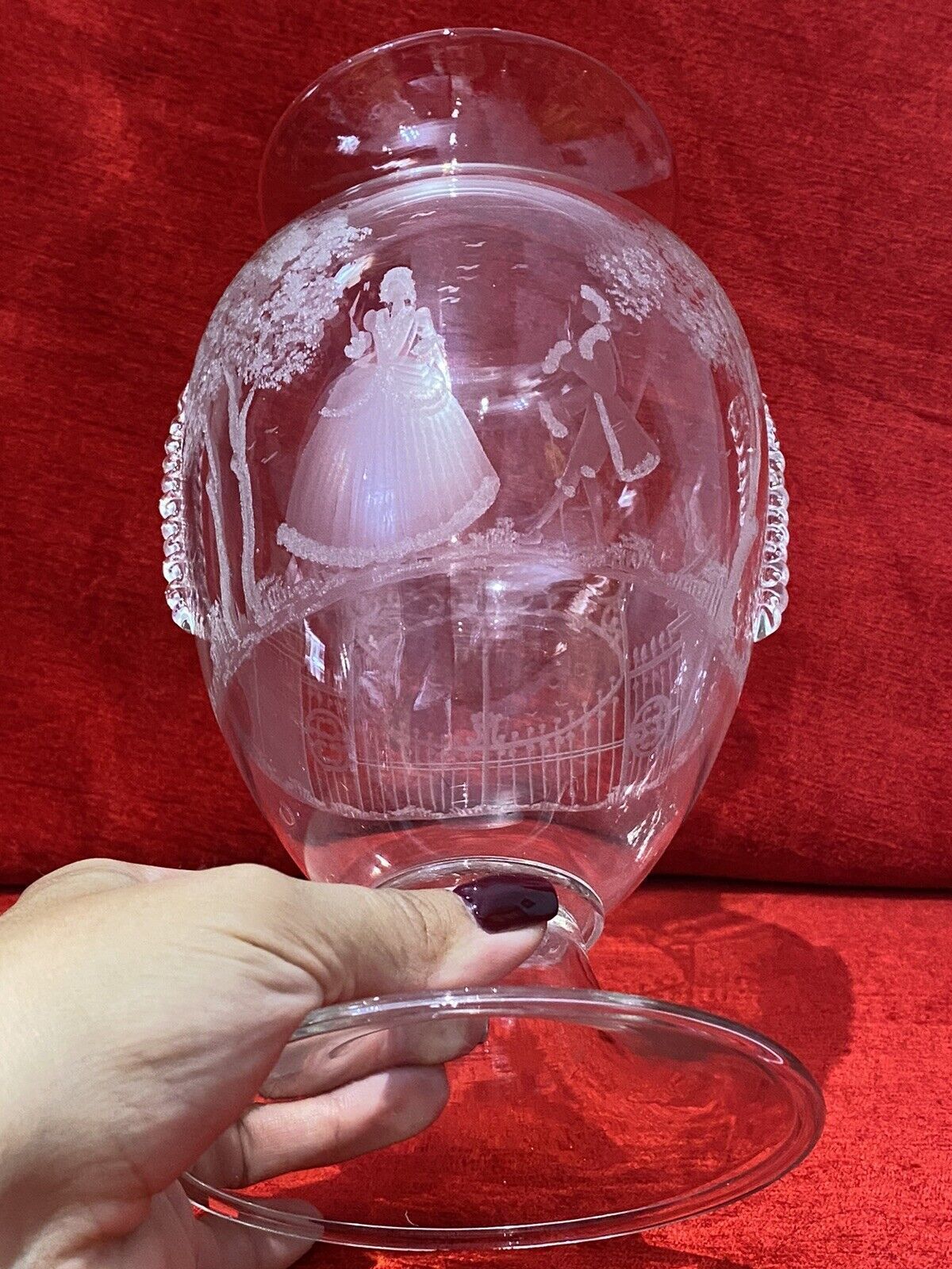 French Antique 19th Century Palace Of Versailles Etched Glass Decorative Vase photo Home Decor