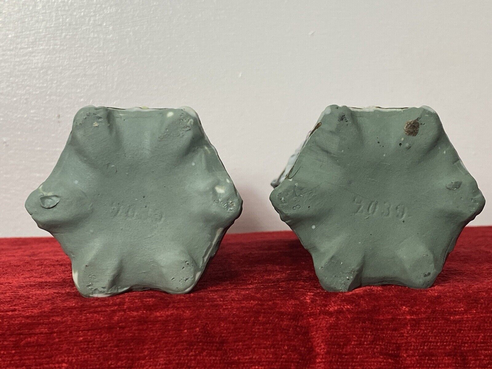 285.0 Pair Of Elaborate Parian Ware 'Trio Of Winged Putti' Hexagonal Posey Vases photo
