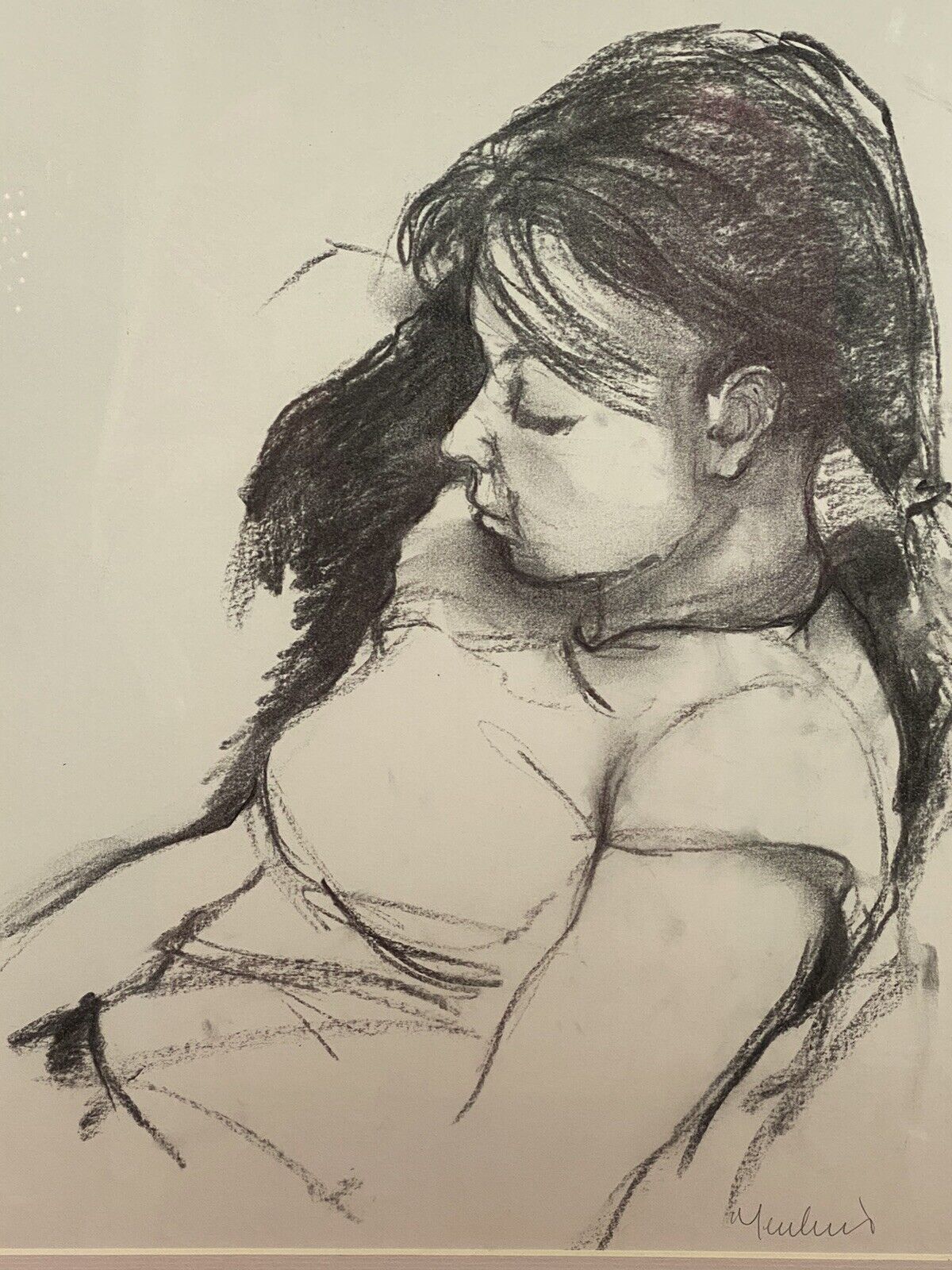 Figurative Charcoal Sketch Of Young Lady In Deep Thought By Michael Jenkins photo for sale