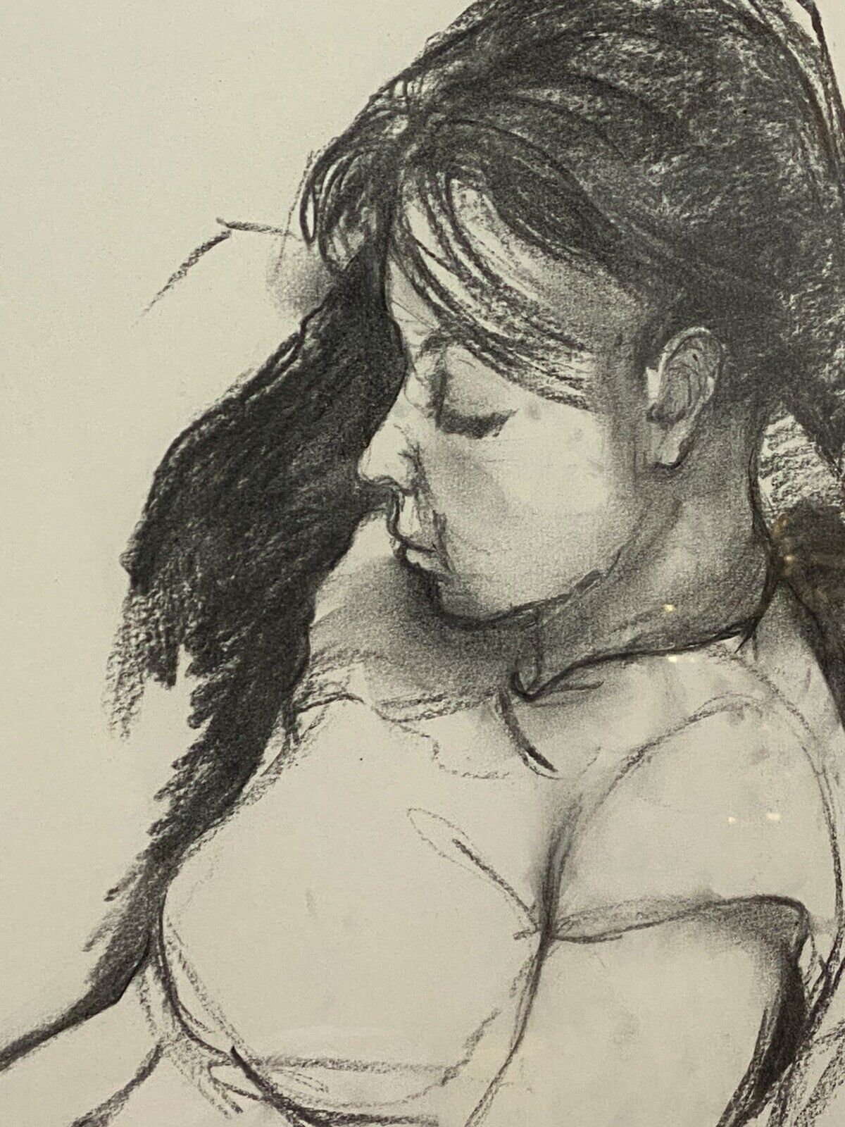 Figurative Charcoal Sketch Of Young Lady In Deep Thought By Michael Jenkins photo Art