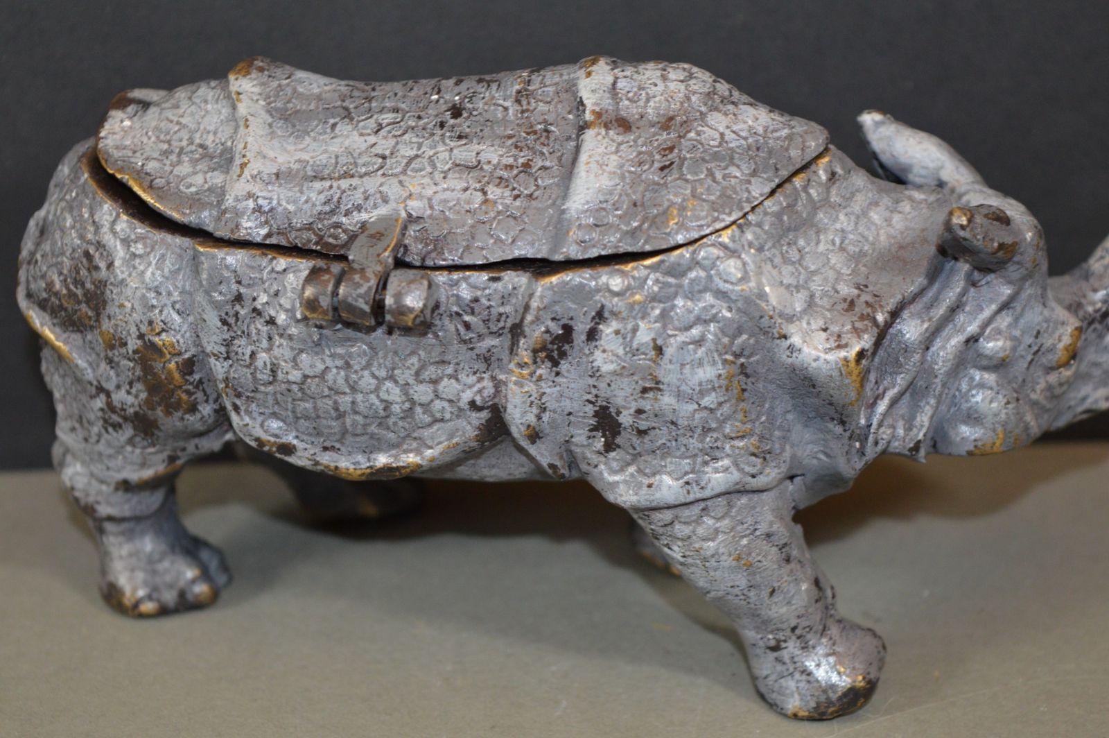 Austrian Cold Painted Bronze Rhinoceros Inkwell,C1910 photo vintage
