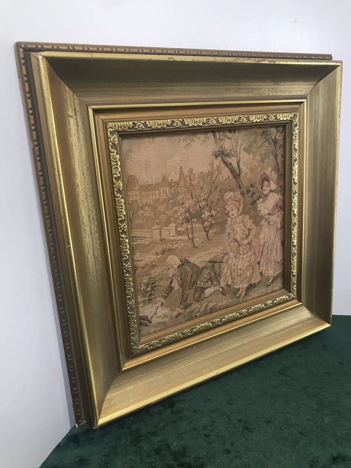 Fine Reproduction 18th Century Style French Figures In Chateau Garden Tapestry photo Art