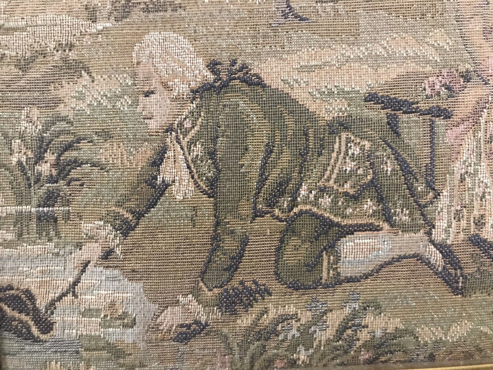 photo for sale Fine Reproduction 18th Century Style French Figures In Chateau Garden Tapestry