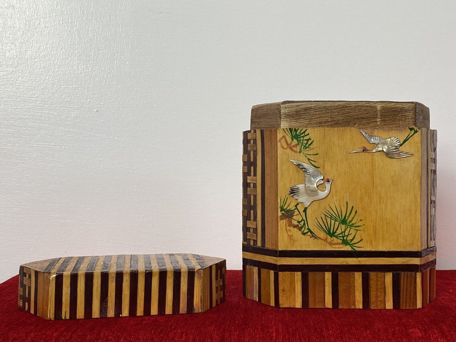 Fine 19th Century Oriental Prism Shaped Tea Caddy Inlaid In Exotic Woods photo vintage