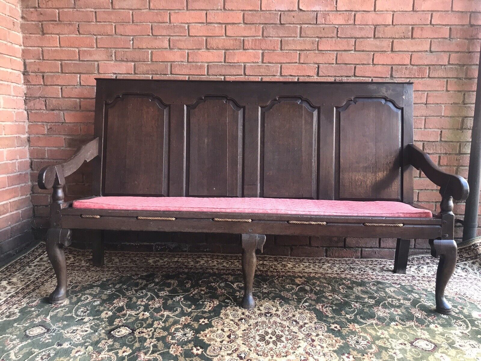 Period Antique 1760 George III Four Panel Great Hall Oak Settle photo furniture