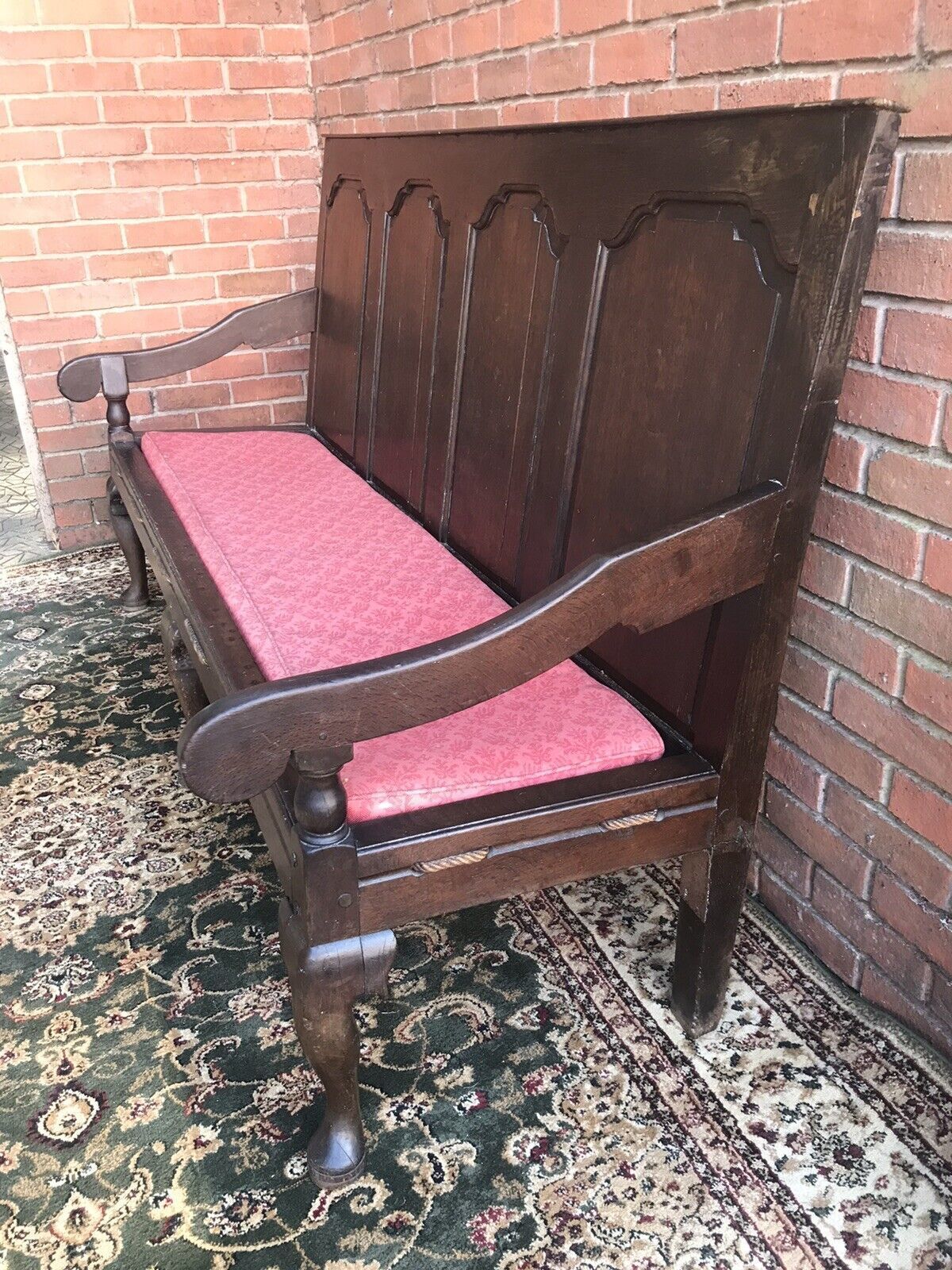 Period Antique 1760 George III Four Panel Great Hall Oak Settle photo Furniture