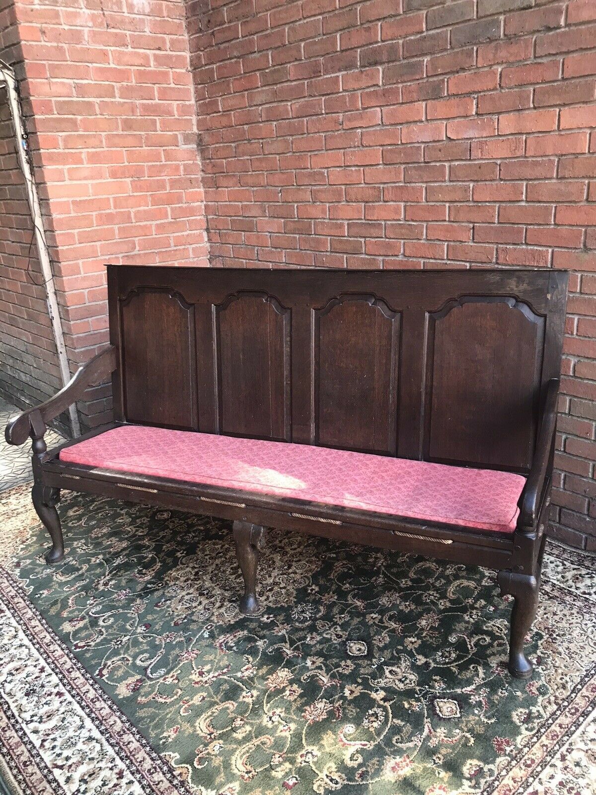 Period Antique 1760 George III Four Panel Great Hall Oak Settle photo vinterior