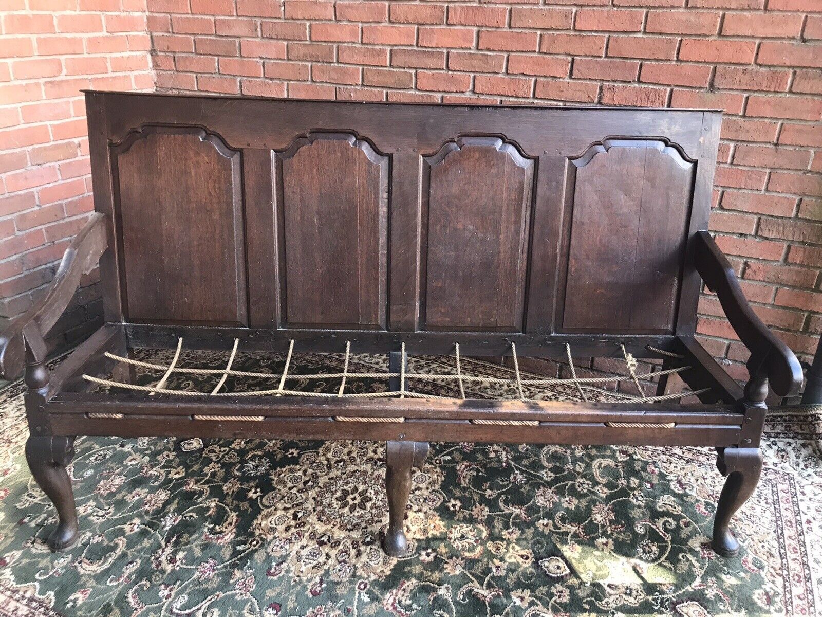 Period Antique 1760 George III Four Panel Great Hall Oak Settle photo vintage
