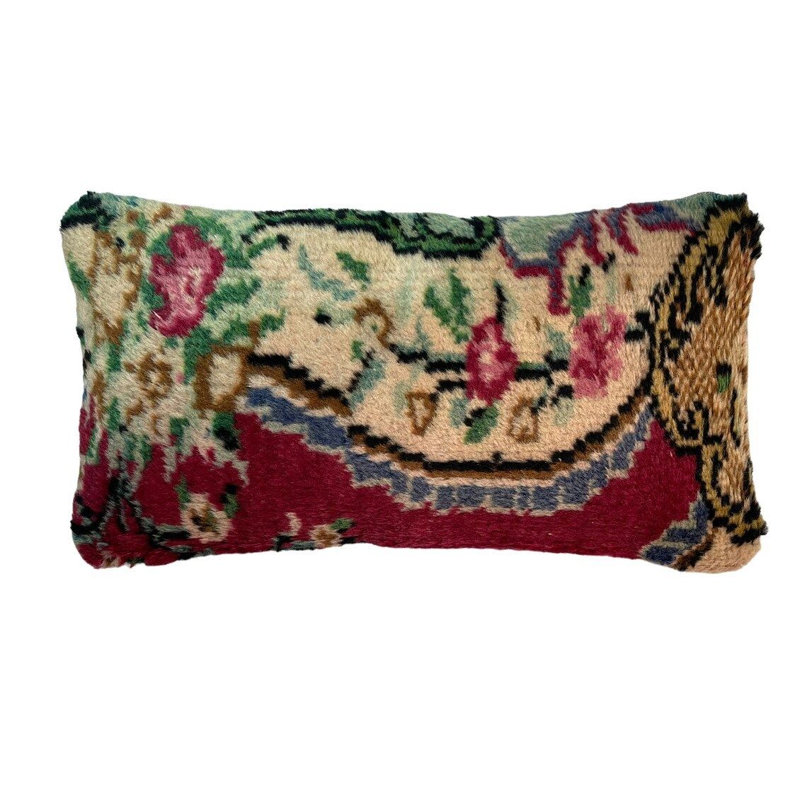 Vintage Hand Made Rug Cushion Cover, 30 X 60 Cm Decorative Rug Pillow Cover, Large Vintage Turkish Rug Cushion Cover