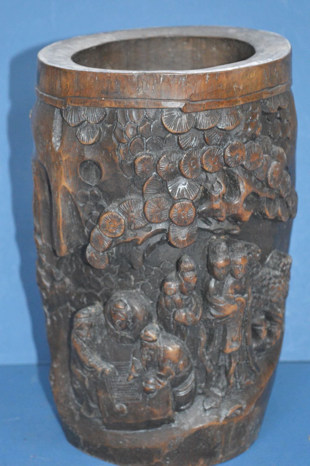 Large 19th Century Chinese Bamboo Brush Pot, Hand Carved ,C1880