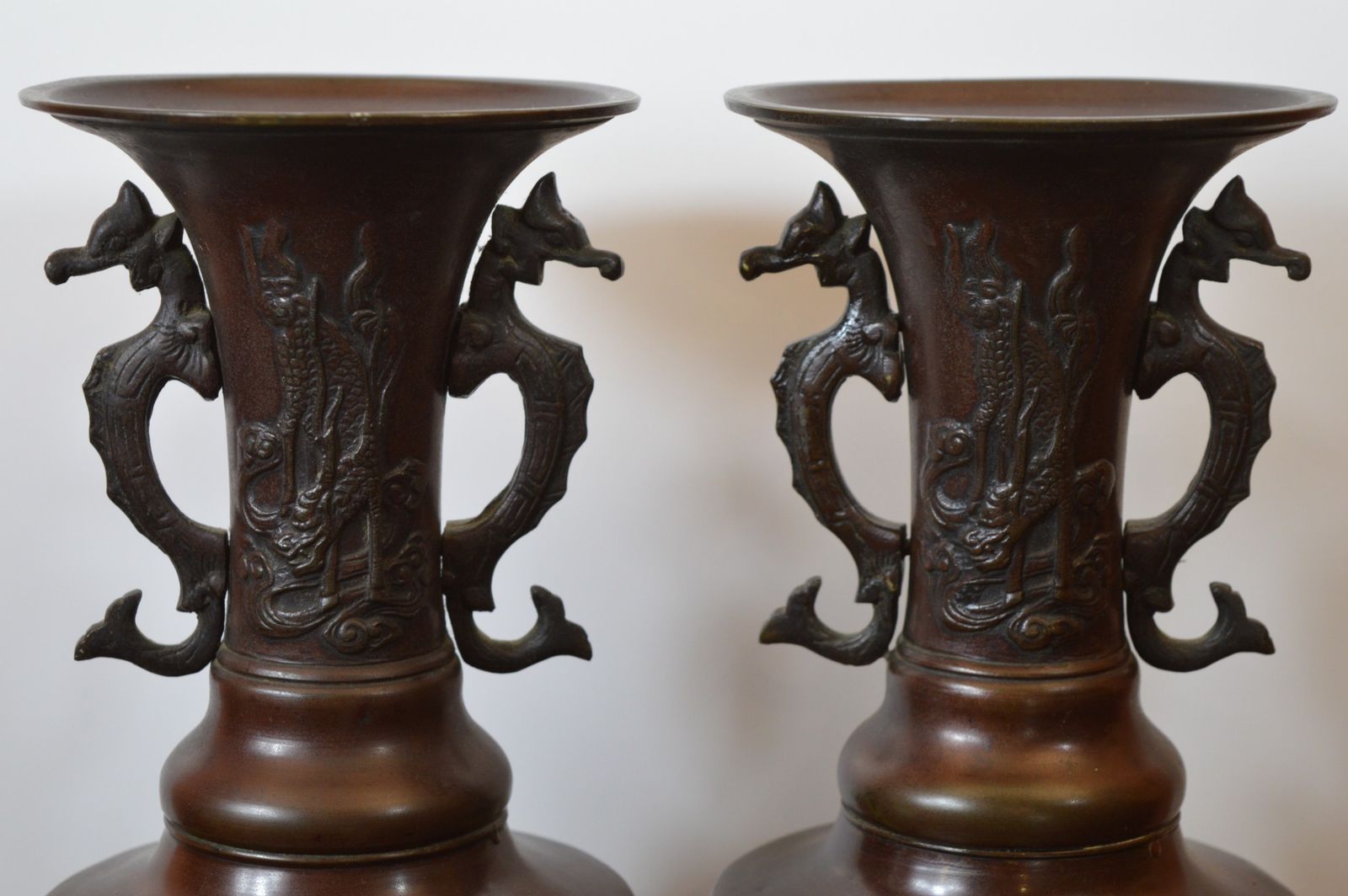Pair Large (3.6kg) Chinese Bronze Altar Vases, C1880 photo furniture