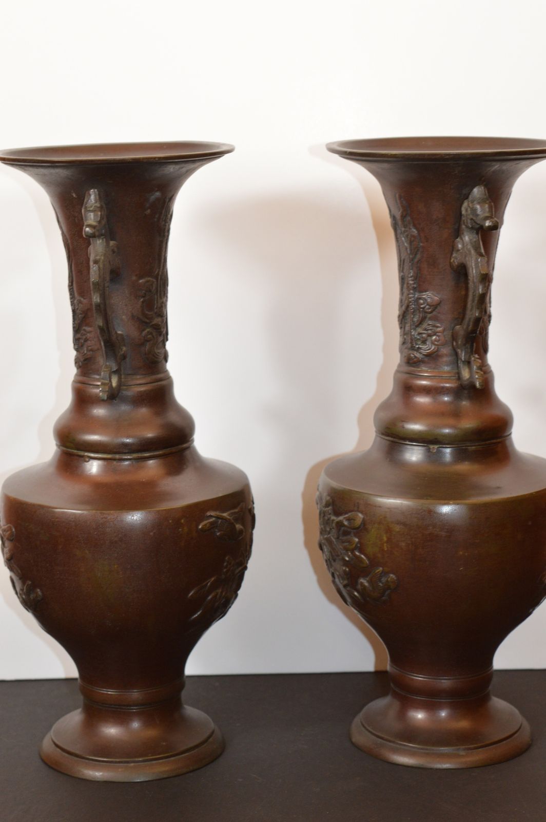 Pair Large (3.6kg) Chinese Bronze Altar Vases, C1880 photo vintage