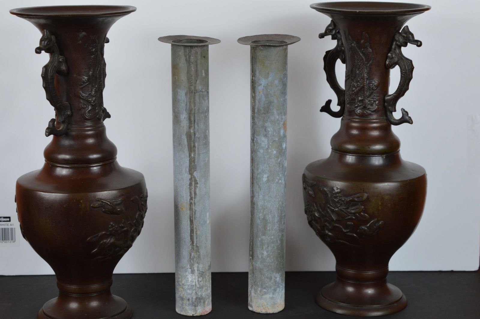 photo for sale Pair Large (3.6kg) Chinese Bronze Altar Vases, C1880