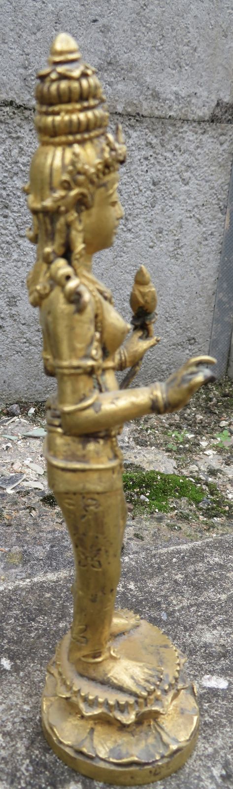 Masterpiece Museum Javanese Gold Gilded Standing Dewi Tara Statuette. 10th 13th Century. photo vintage