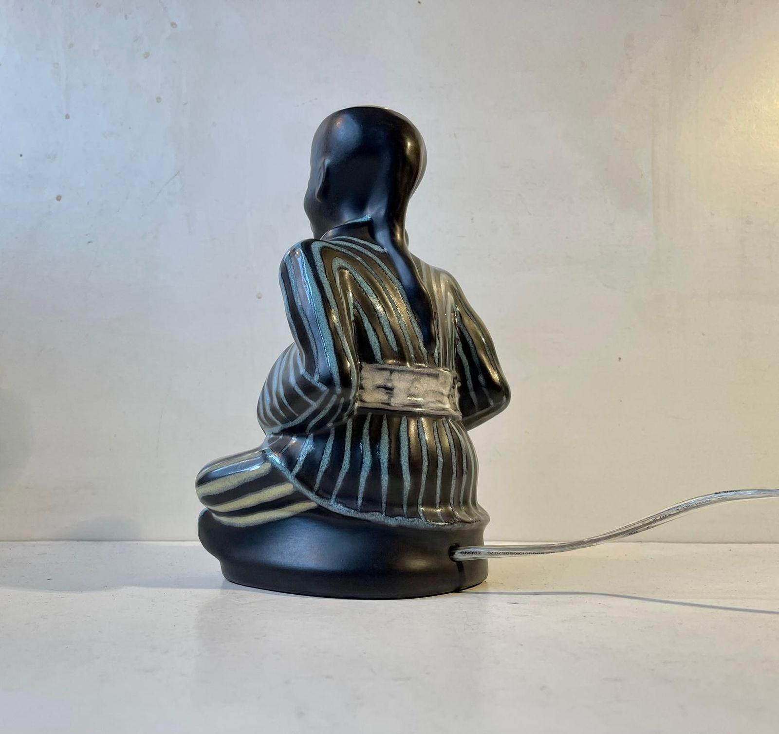 Vintage Black Buddha Table Lamp With Pastel Glazes By Søholm, Danish 1960s photo for sale
