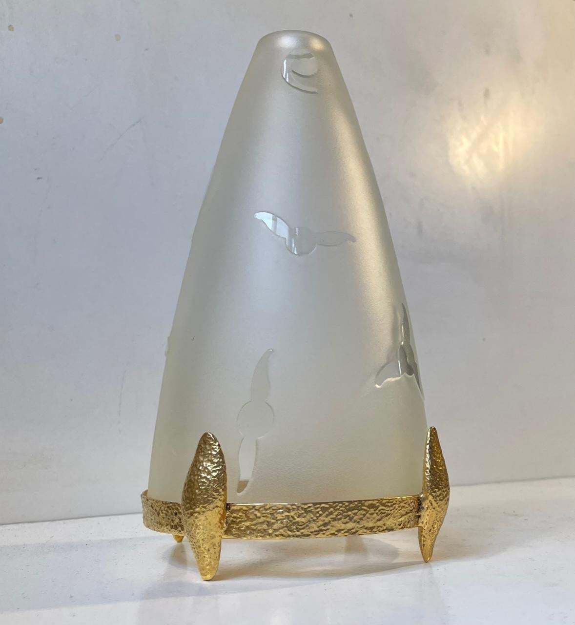 Vintage French Candle Stand, Lamp In Gilt Brass And Glass photo for sale