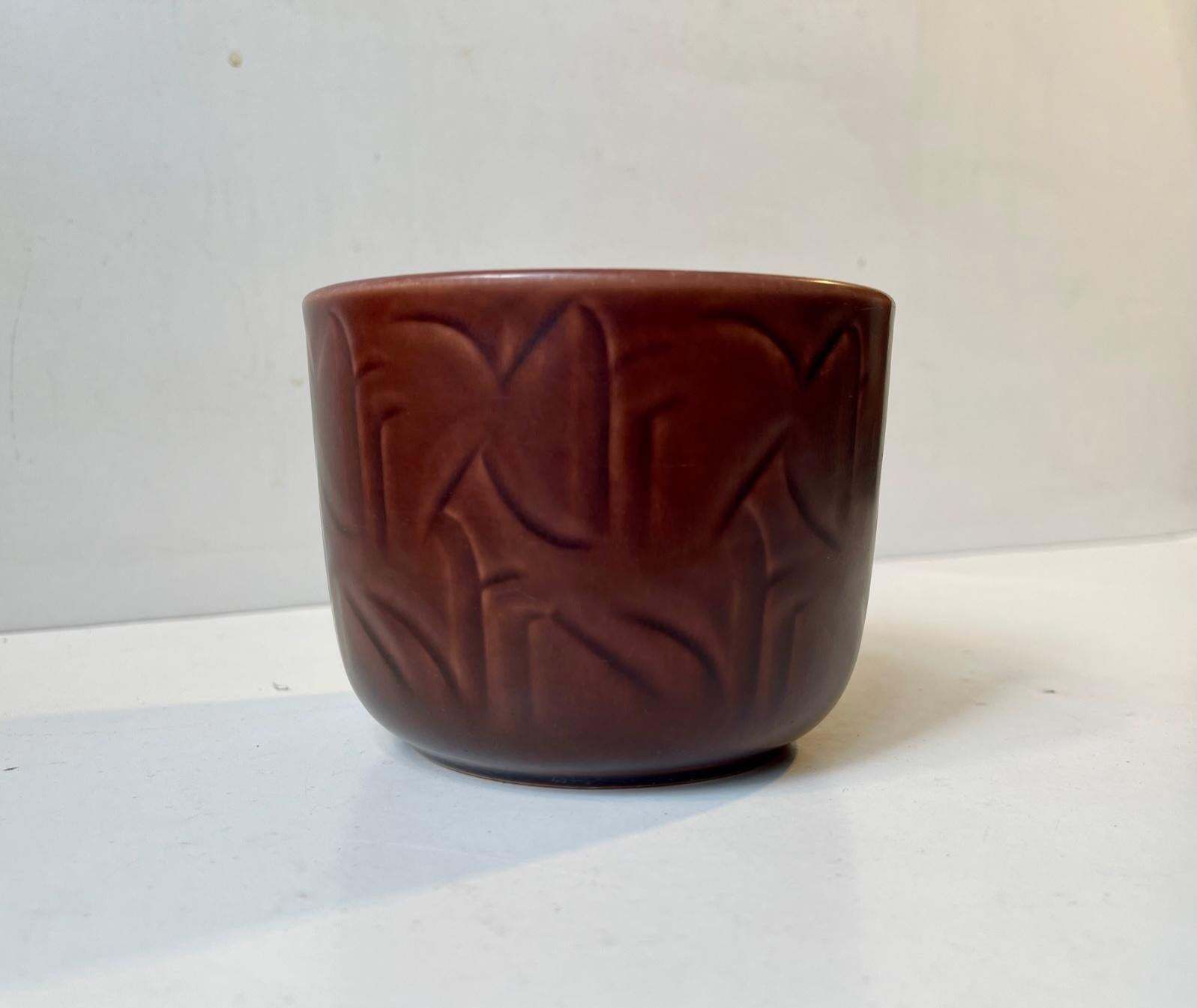 Danish Modern Burgundy Ceramic Planter By Nils Thorsson, 1950s photo Home Decor