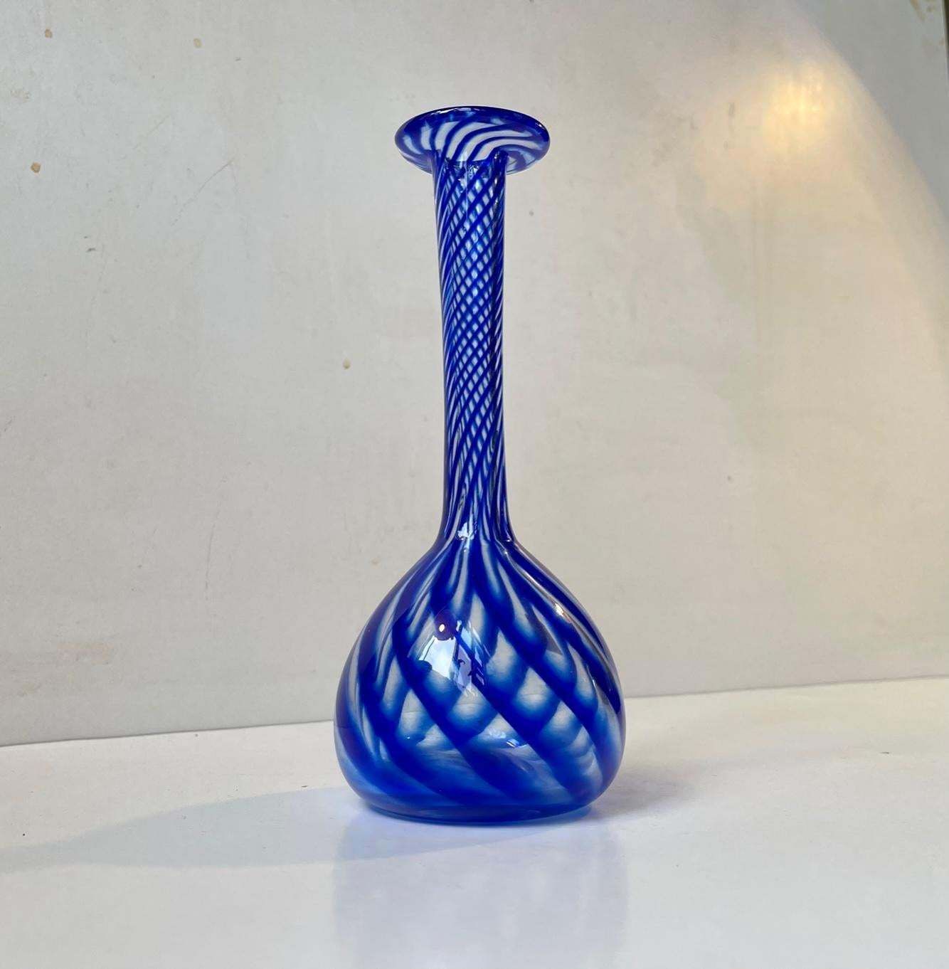 Twisted Blue Art Glass Vase By Martin B. Møller For Glashytten photo for sale