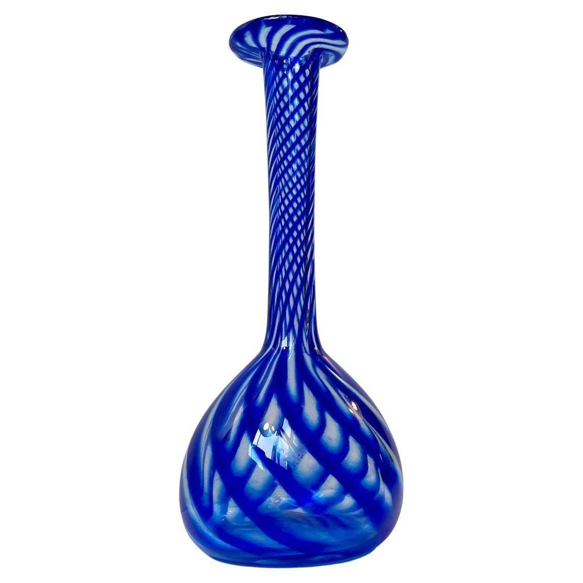 Twisted Blue Art Glass Vase By Martin B. Møller For Glashytten photo buy