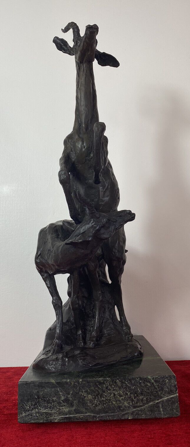 Fine Bronze Centrepiece Sculpture Of Gazelle & Impala On Marble Plinth Signed photo furniture