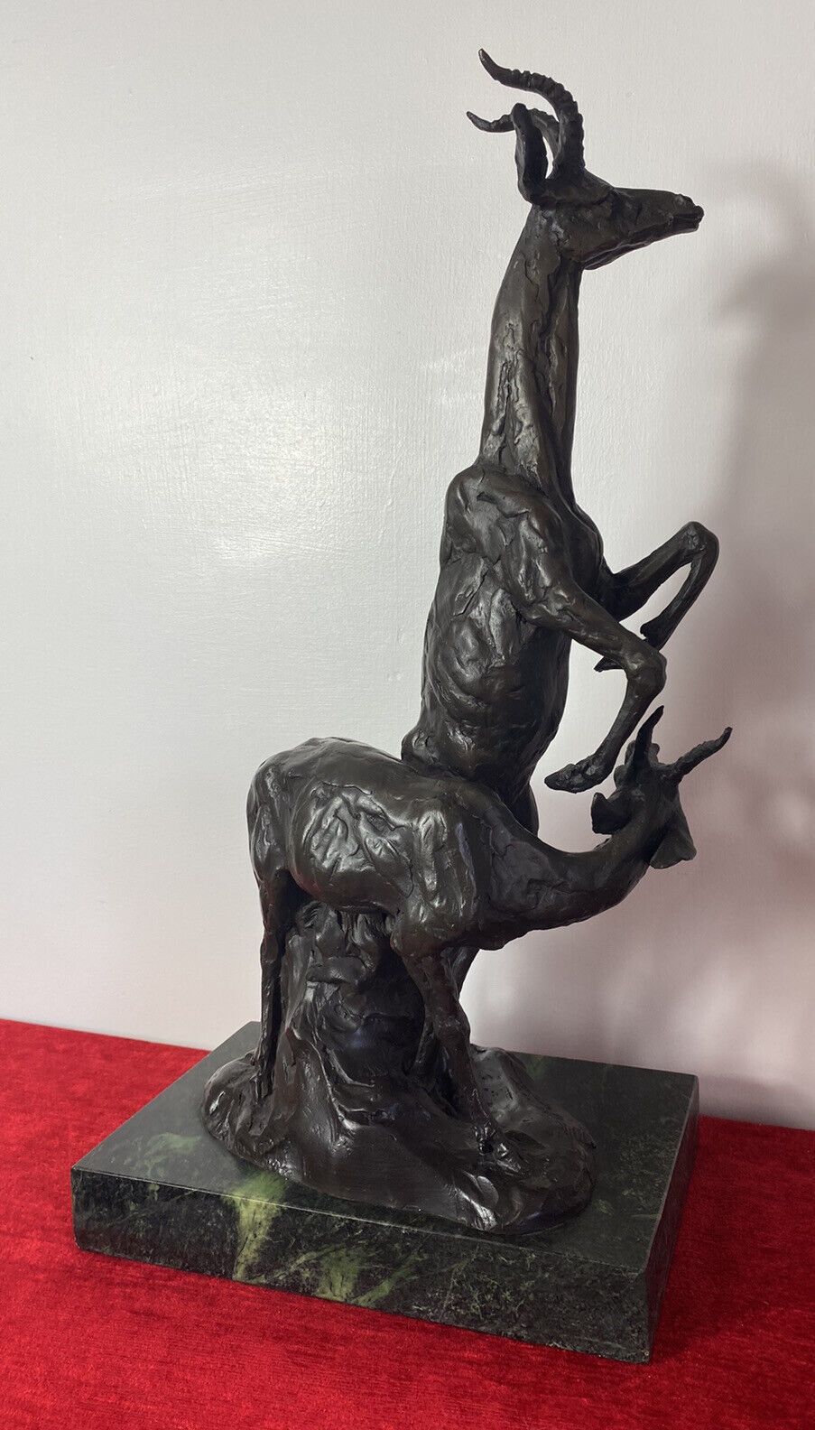 Art Fine Bronze Centrepiece Sculpture Of Gazelle & Impala On Marble Plinth Signed photo
