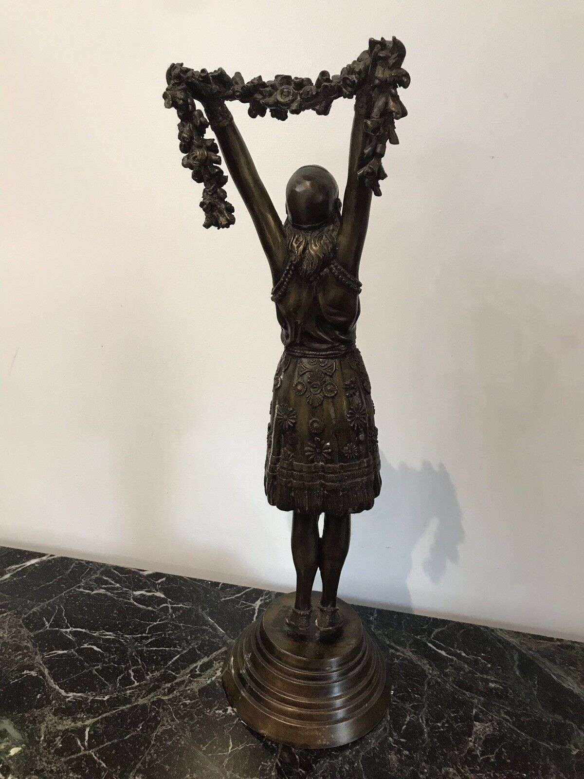 Art Nouveau Style Bronze Statue Of Dancing Girl Upon Bronze Circular Base photo Home Decor