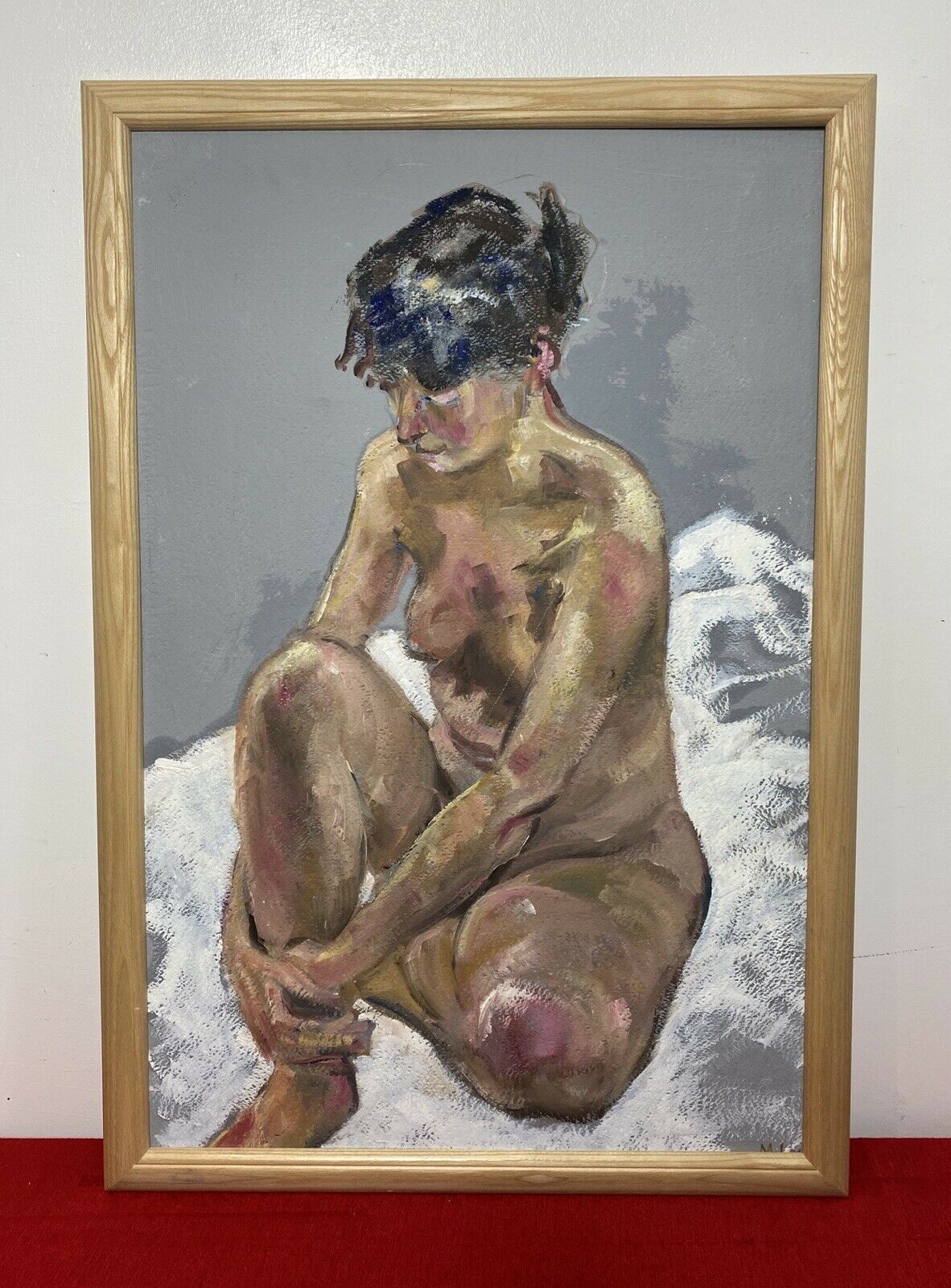 Sitting Female Nude Contemplation Study In Oil By Artist Michael Jenkins