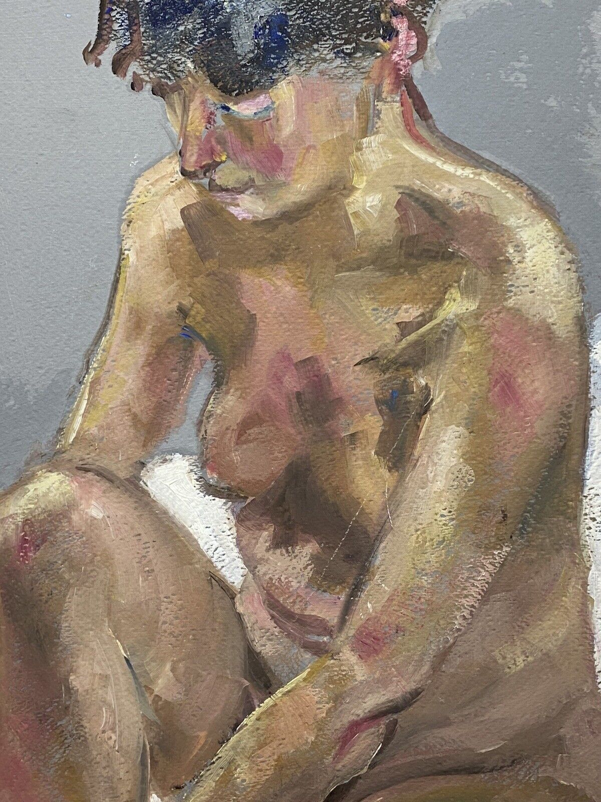 Sitting Female Nude Contemplation Study In Oil By Artist Michael Jenkins photo vintage
