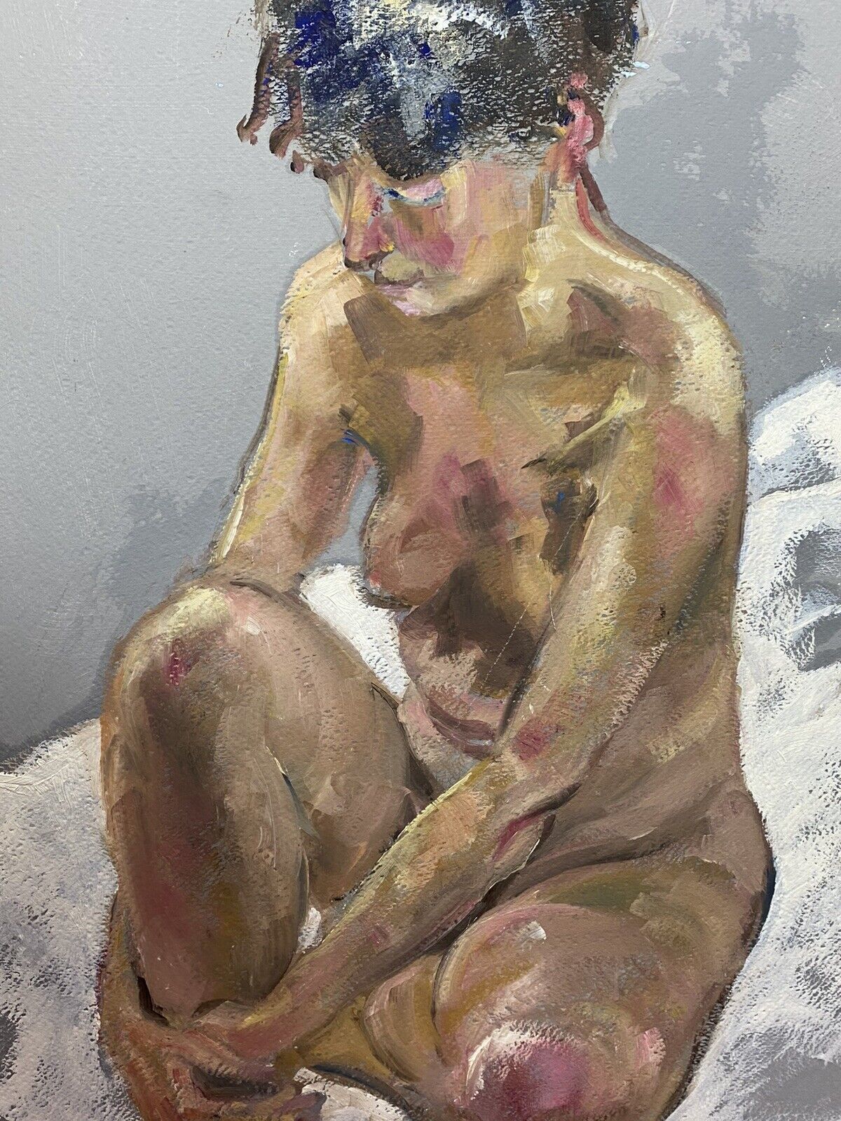 photo furniture Sitting Female Nude Contemplation Study In Oil By Artist Michael Jenkins