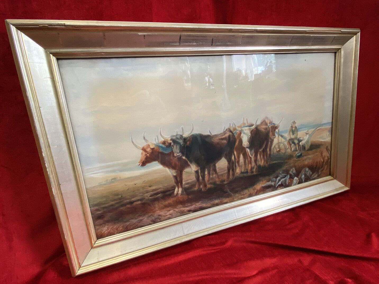 photo furniture 19th Century Scottish School Watercolour Of Highland Oxen With Plough Signed