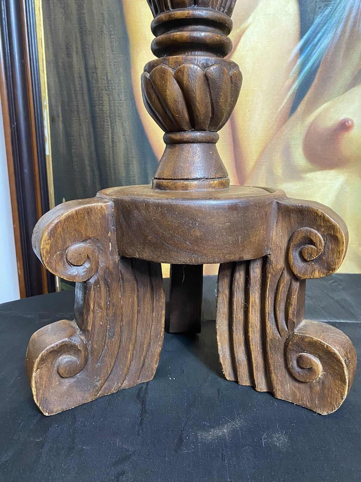 19th Century Pair Of Gothic Carved Walnut Tripod Candle Stands photo Home Decor