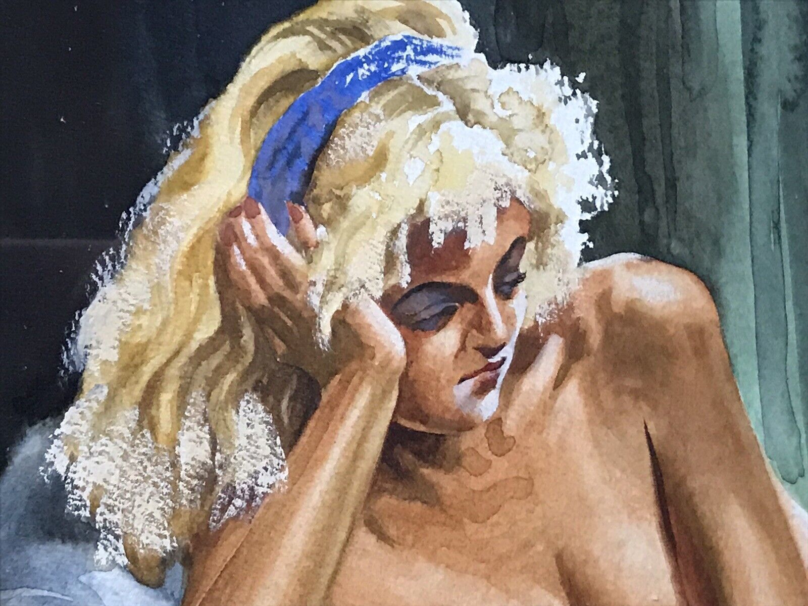 Original Reclining Nude Lady Watercolour By Contemporary Artist Malcolm Morris photo vinterior