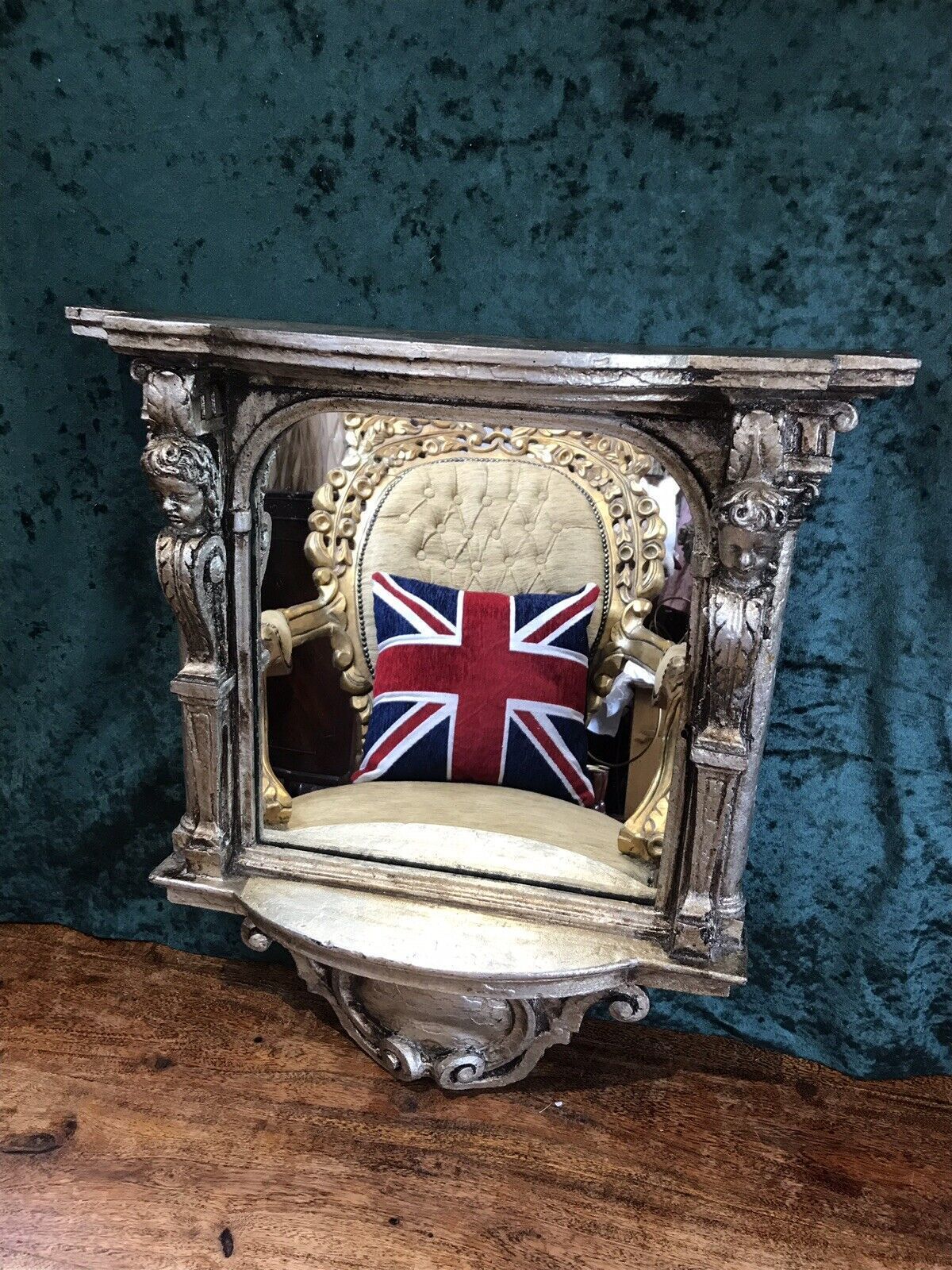 Italian Reproduction Silver Serpentine Shaped Cherub Pier Glass Mirror photo furniture