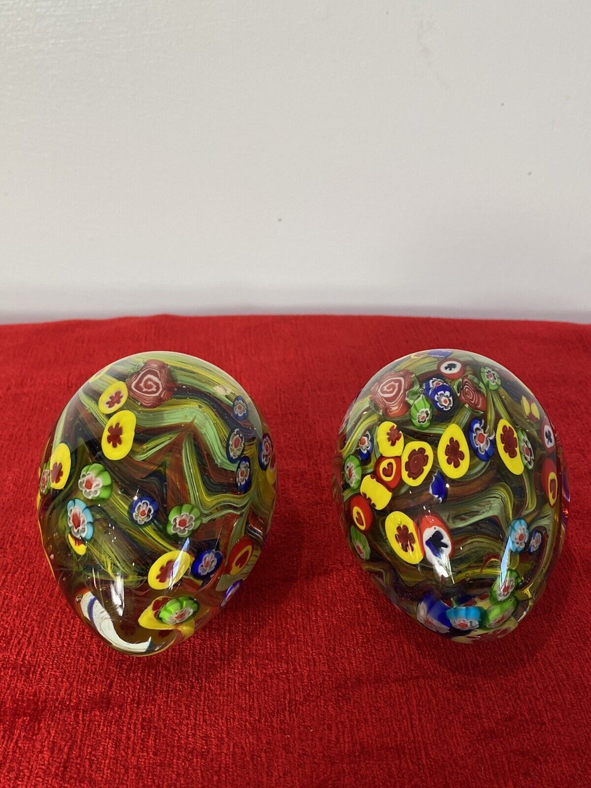 425.0 Rare Pair Of Baccarat Multi Coloured Modular Globe Domed Paper Weights photo