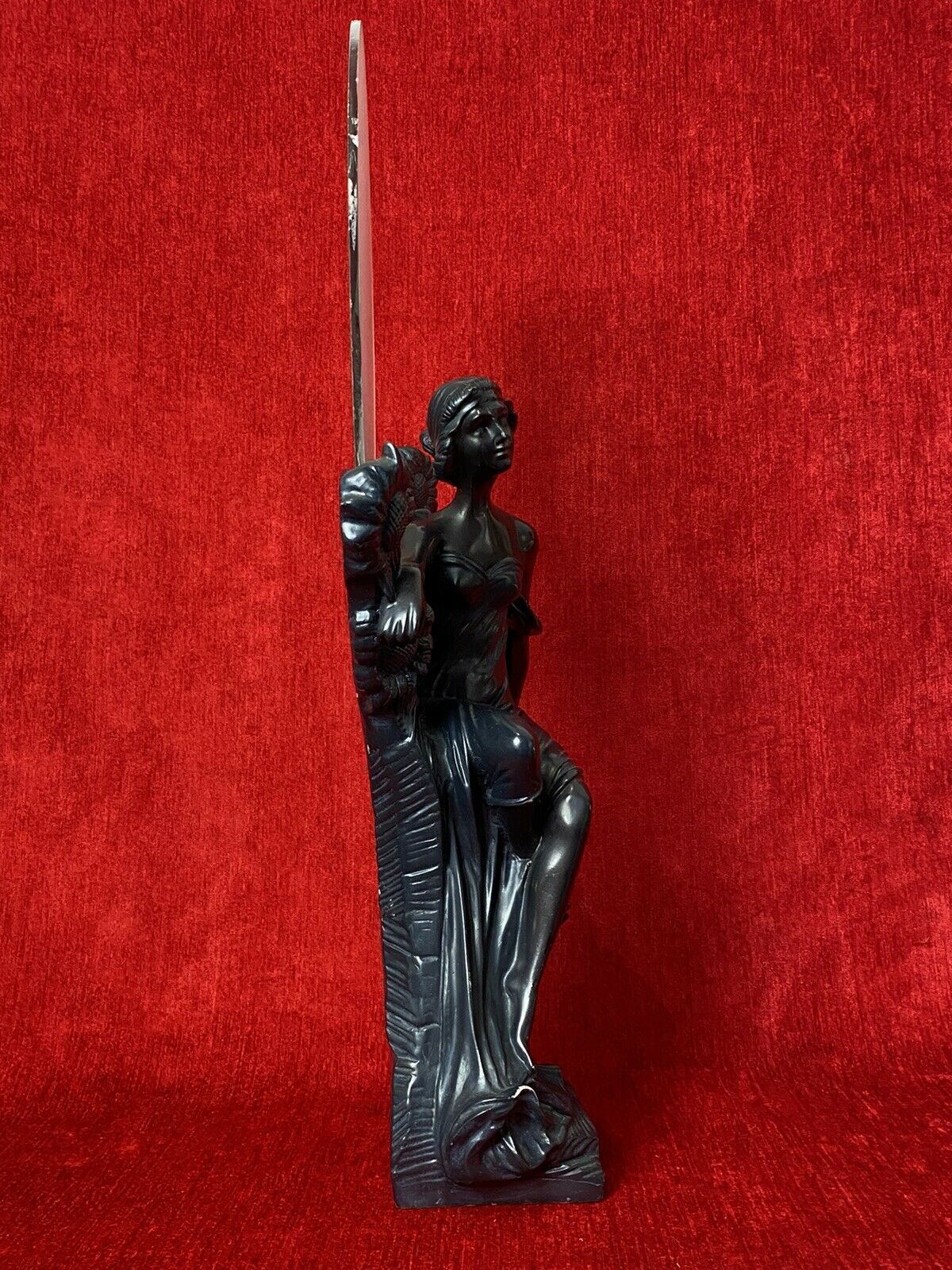 photo for sale Art Nouveau Figurative Sculpture Of Female & Sunflowers With Frosted Sphere