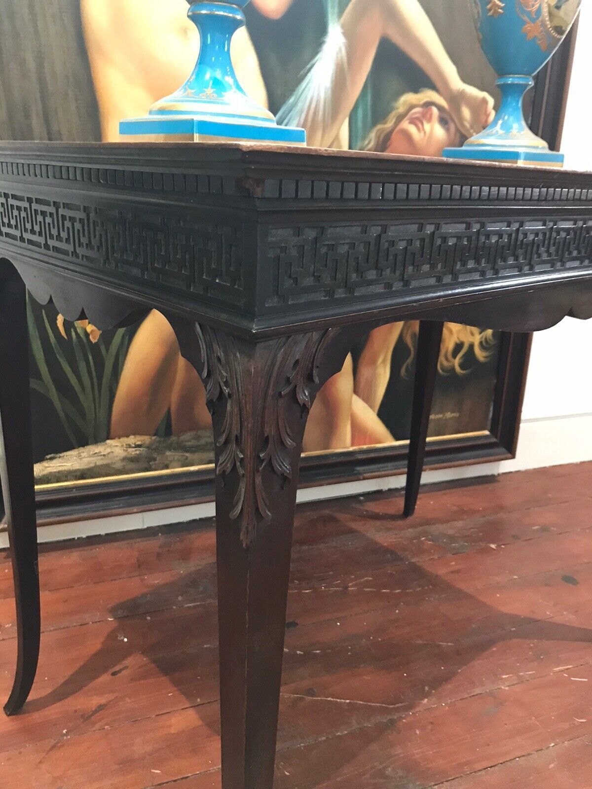 photo for sale Rare Plum Mahogany Period Antique Chippendale Revival Circa 1890 Silver Table
