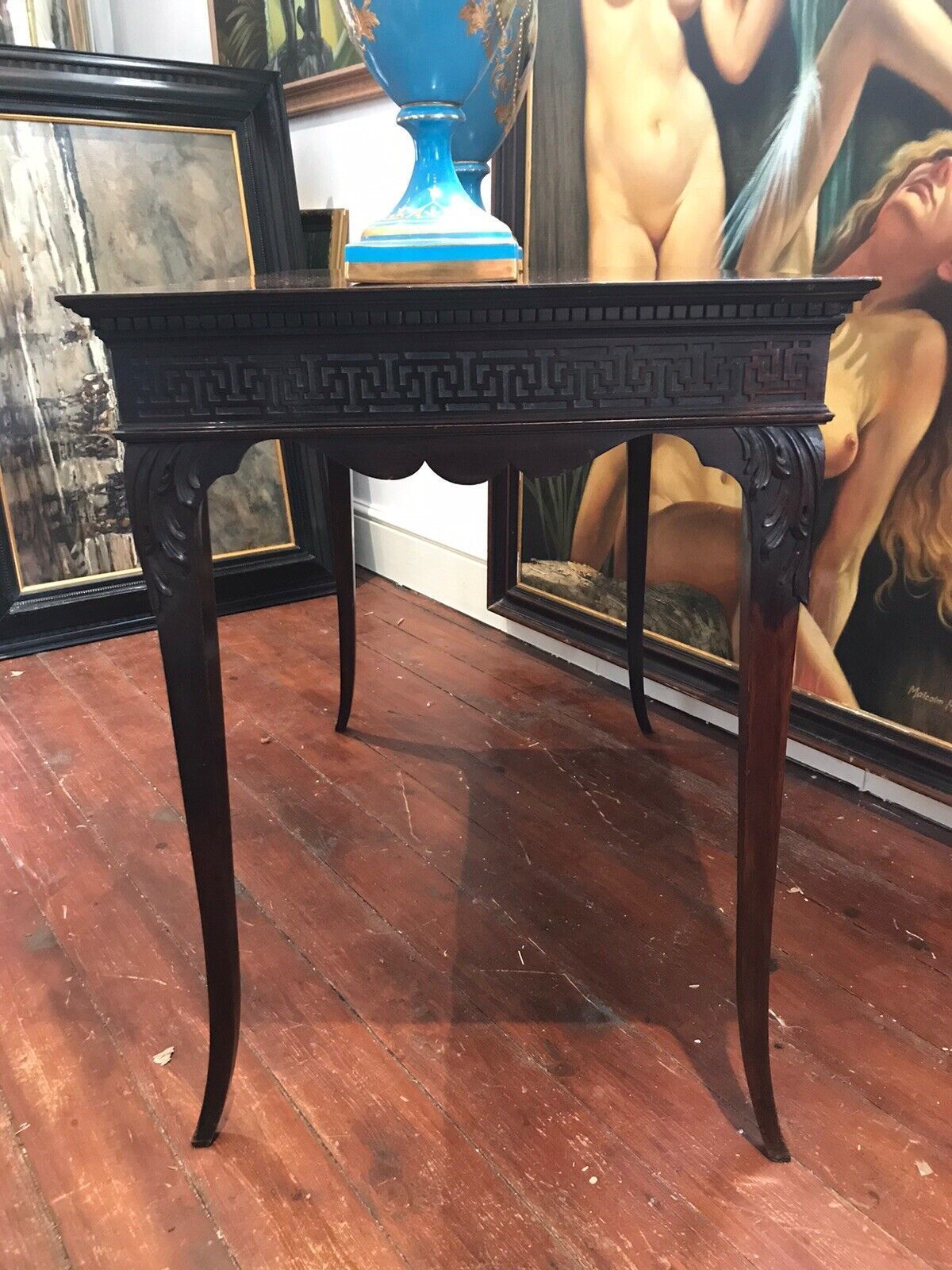 Furniture Rare Plum Mahogany Period Antique Chippendale Revival Circa 1890 Silver Table photo