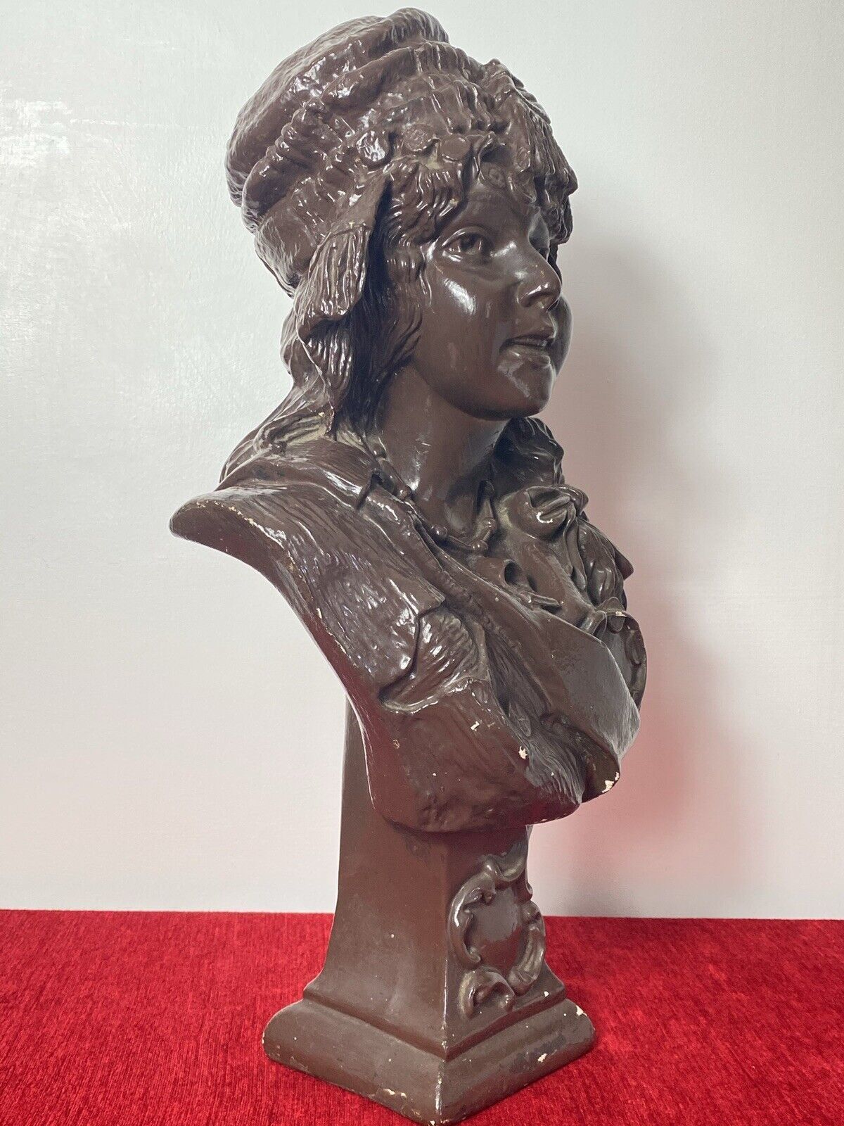 Large French Art Deco Classical Bohemian Gypsy Woman Chalkware Bust photo furniture