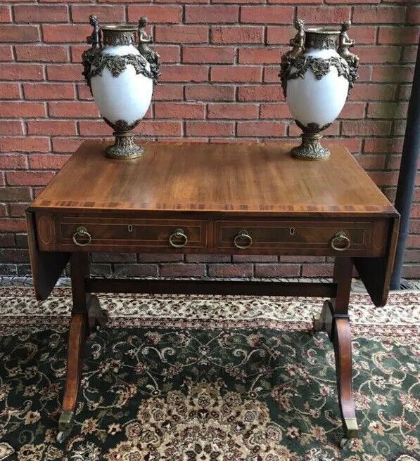 Period Fine Antique George III 1760 Red Walnut & Herringbone Inlay Sofa Table photo vinterior