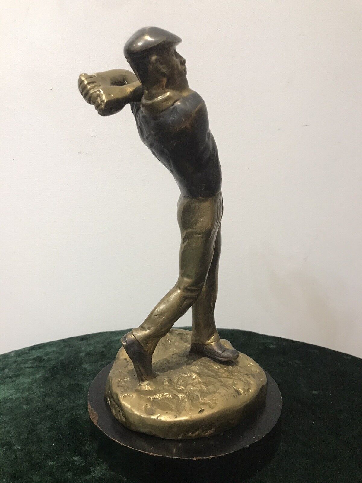 Bronze Statue Of A Golfer On Wooden Plinth photo Home Decor
