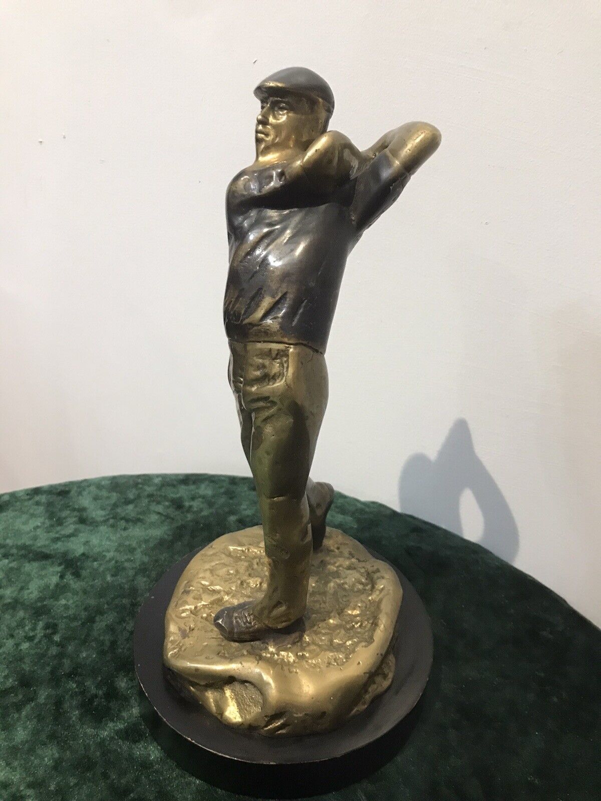 Bronze Statue Of A Golfer On Wooden Plinth photo buy
