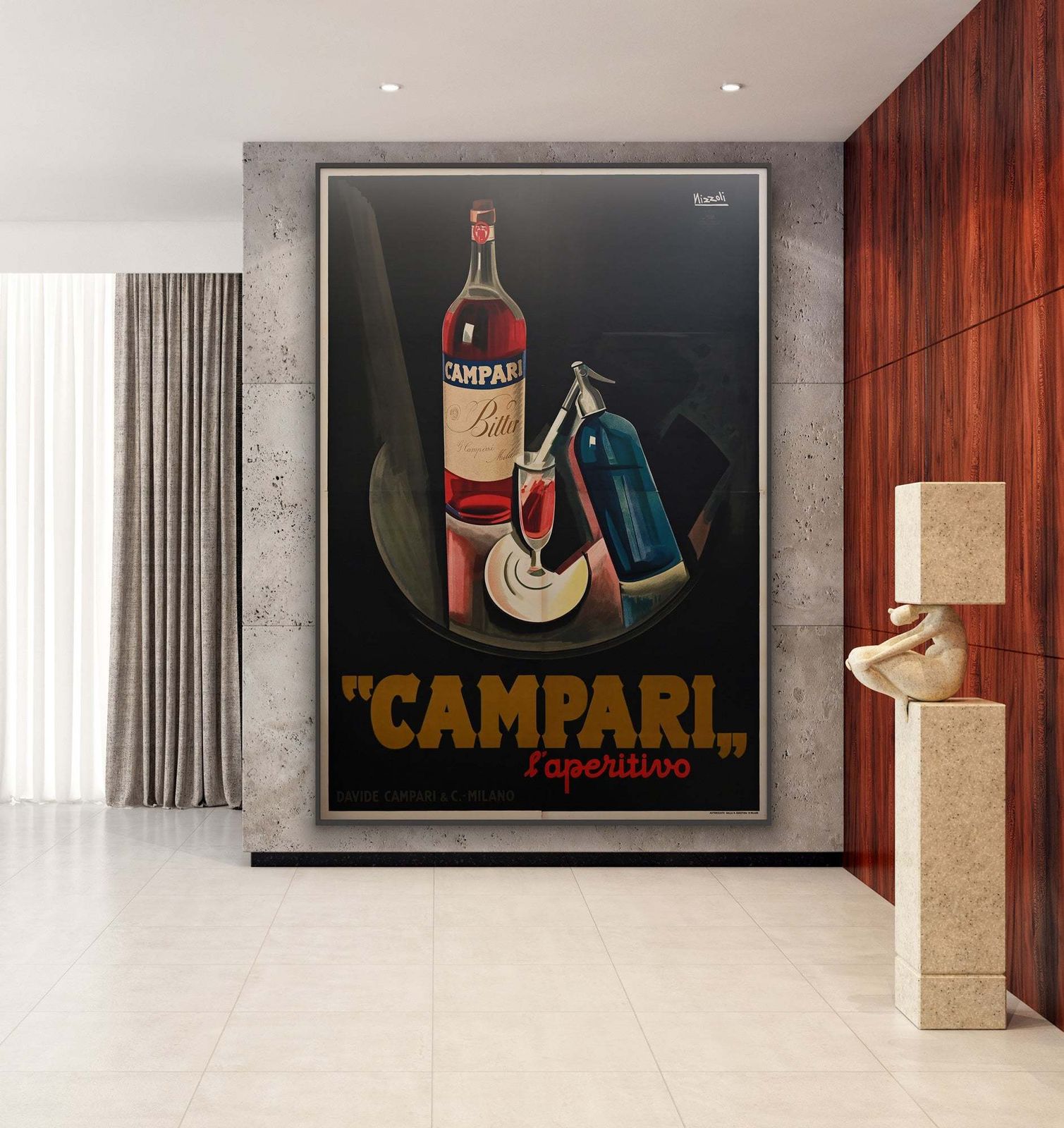 Bitter Campari 1926 Vintage Italian Alcohol Poster, Marcello Nizzoli photo furniture