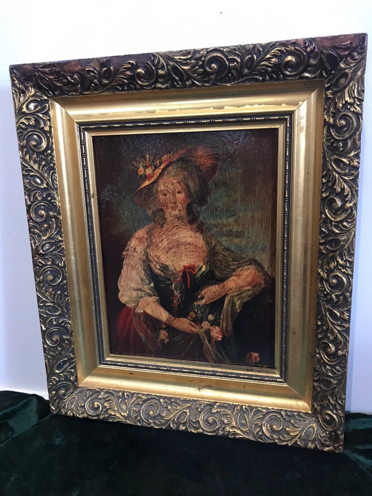 photo buy Vintage Oleograph In The Style Of Gainsborough Lady In Elaborate Gown Framed