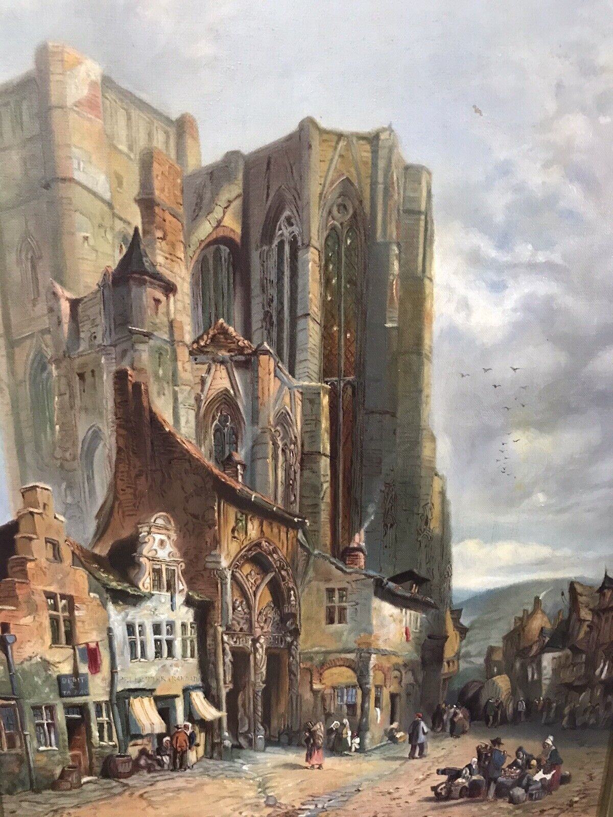 Late 19th Century French Landscape Catherdral Scene Oil On Canvas photo Art