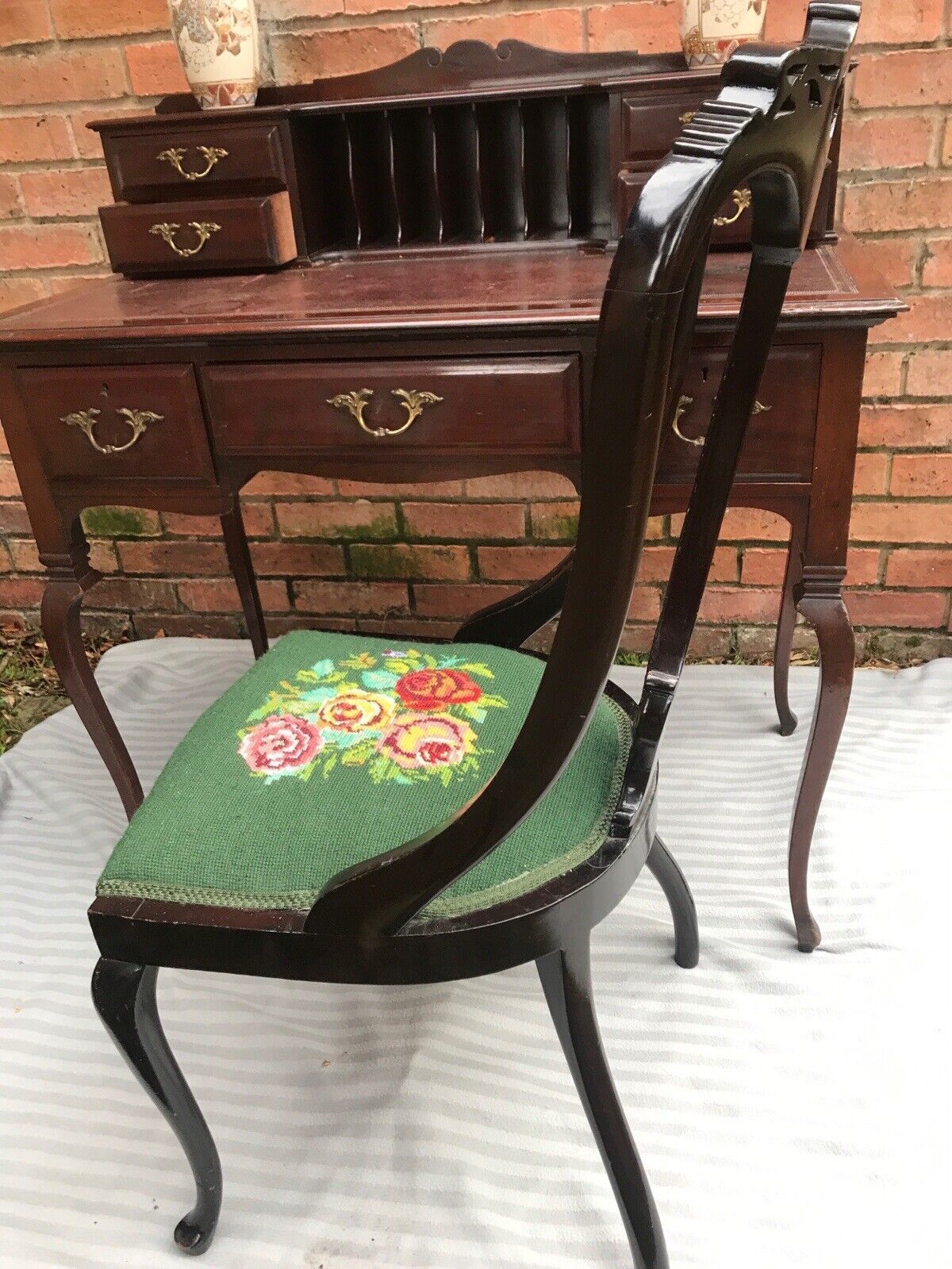 Ladies Period Art Nouveau Spanish Mahogany Writing Table With Chair photo vinterior
